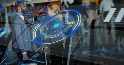 Business People at Airport with Digital Data Overlay - Download Free Stock Images Pikwizard.com