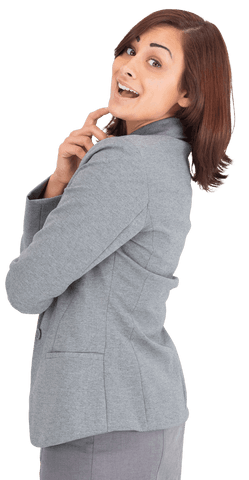 Smiling Businesswoman on Transparent Background in Grey Blazer