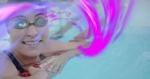 Smiling Swimmer Relaxing in Pool with Modern Vibrant Visuals