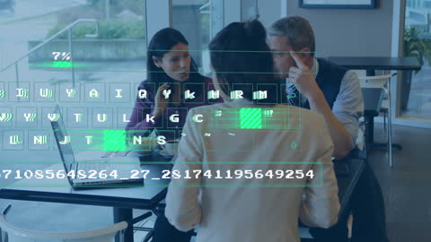 Digital Data Overlay on Business Meeting in Office Scene