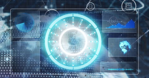 Futuristic Digital Data Grid and Globe Interface Animation