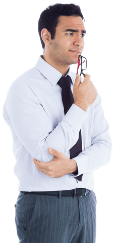 Serious Biracial Businessman Holding Glasses Transparent Background