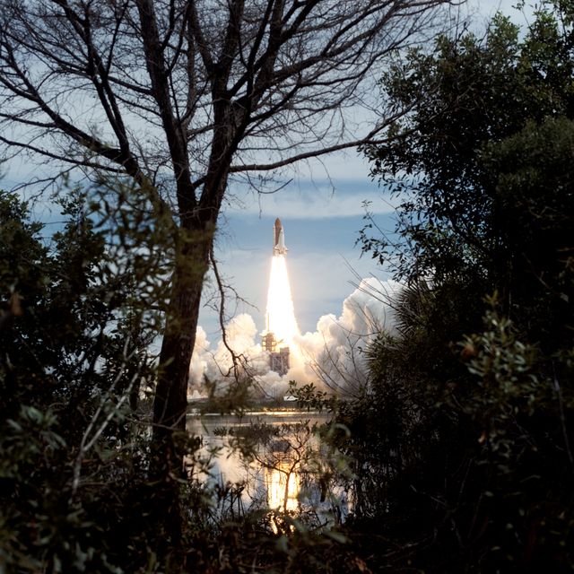 STS069-S-024 (7 September 1995) --- Trees and shrubs frame the liftoff phase of the Space Shuttle Endeavour as it begins the STS-69 mission. Liftoff from Launch Pad 39A occurred at 11:09:00:52 a.m. (EDT), September 7, 1995. The crew of five NASA astronauts is embarking on an 11-day multifaceted mission featuring two free-flying scientific research spacecraft, a spacewalk and a host of experiments in both the cargo bay and the middeck.  Onboard were astronauts David M. Walker, Kenneth D. Cockrell, James S. Voss, James H. Newman and Michael L. Gernhardt.