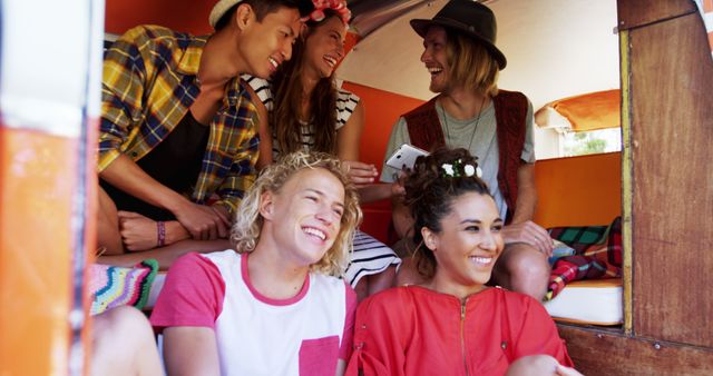 Group of Young Friends Enjoying Road Trip Adventure - Download Free Stock Images Pikwizard.com