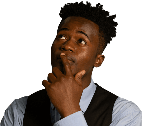 Thoughtful Young Man on Transparent Background