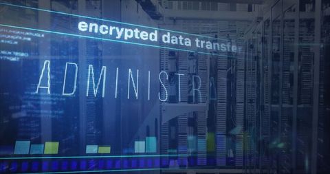 Data center server racks with encrypted data transfer display