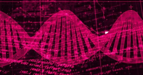 Futuristic pink digital dna helix in virtual interface