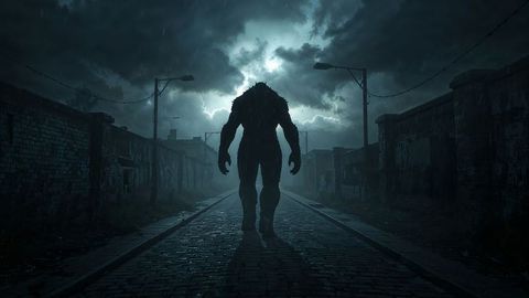 Mysterious Beast Silhouette on Lonely Urban Road