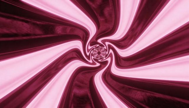 Magenta pale-pink swirl vortex with glossy satin ribbons creating hypnotic digital tunnel