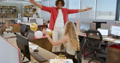 Office birthday celebration with laughter and joy