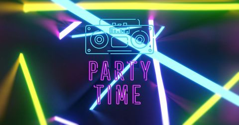 vibrant party time neon sign with boombox motif - Download Free Stock Images Pikwizard.com