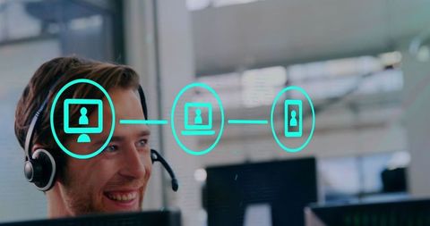 Man engaging in office virtual communication