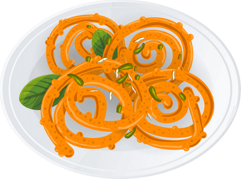 Orange Jalebis with Mint and Pistachios on Transparent Background