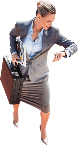 transparent focused businesswoman checking time with briefcase - Download Free Stock Videos Pikwizard.com