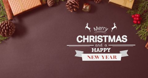 Festive Christmas and New Year Holiday Greeting with Decorations