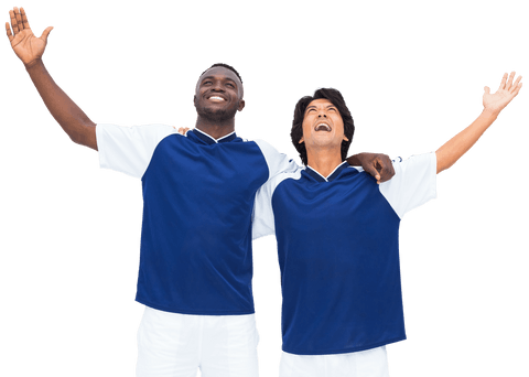Joyful Diverse Football Players Celebrating on Transparent Background