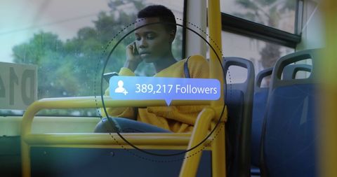 Social media influencer enjoying transit while connecting online