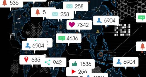 global digital interactions with data over world map - Download Free Stock Images Pikwizard.com