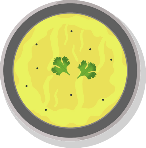Top View Yellow Soup with Cilantro and Pepper Transparent Background