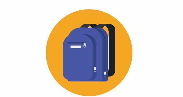 Blue School Backpack Illustration on Yellow Circle Background - Download Free Stock Images Pikwizard.com