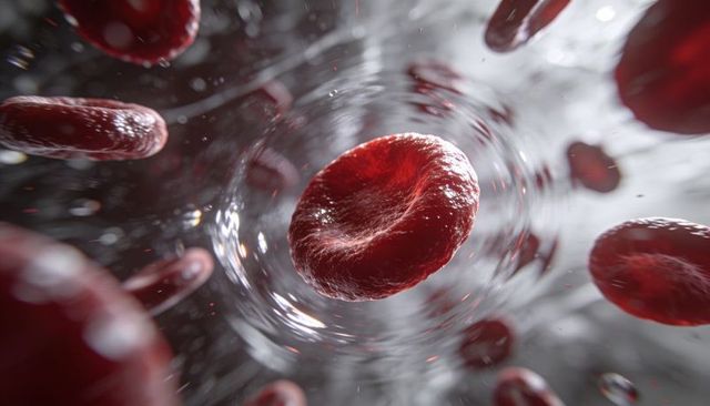High-resolution red blood cell flow in capillary 3d render showing erythrocyte texture