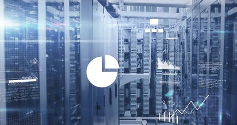 futuristic data analysis visual over modern server room - Download Free Stock Images Pikwizard.com