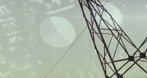 Data Overlay on Electricity Pylon at Sunset
