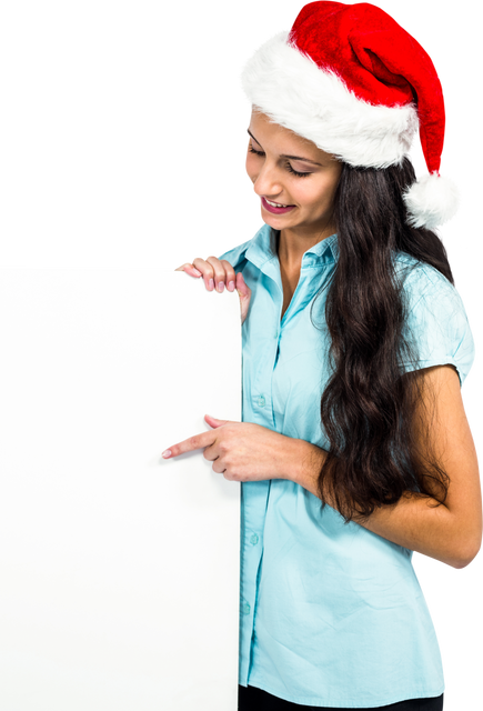 Woman Wearing Santa Hat Holding Transparent Sign - Download Free Stock Videos Pikwizard.com