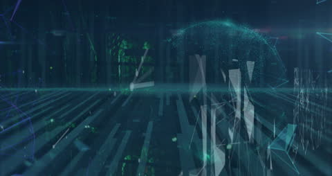 Futuristic Digital Network with Cyber Elements and Data Visualizations