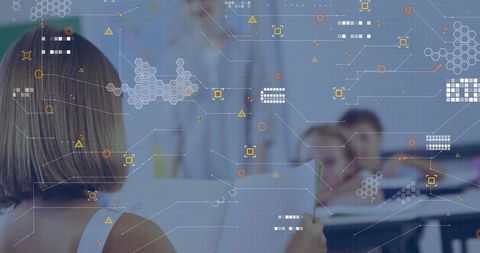 Innovative Education Concept with Teacher and Digital Interface Elements