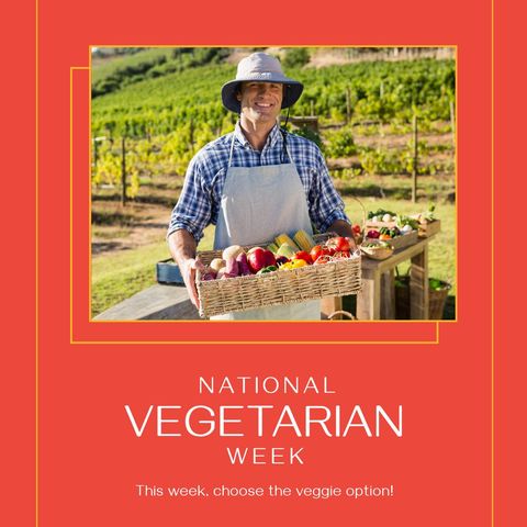 Farmer highlighting national vegetarian week with fresh vegetables