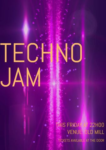 Techno Jam Promotion on Vibrant Neon Background - Download Free Stock Templates Pikwizard.com