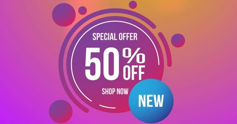 Vibrant 50 Percent Off Special Offer Promotion with Gradient Background