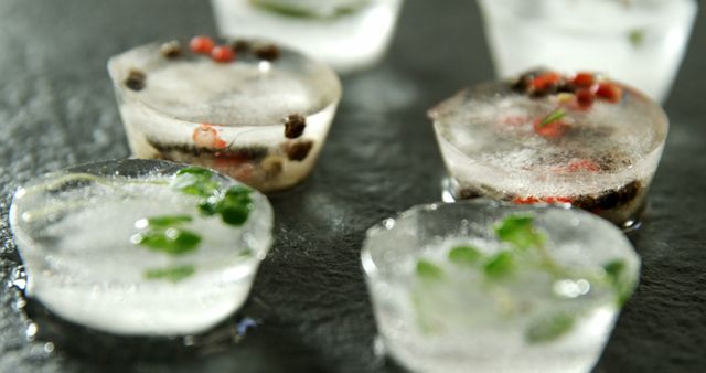 Herb-infused ice cubes on slate epitomize contemporary culinary innovation. - Download Free Stock Photos Pikwizard.com