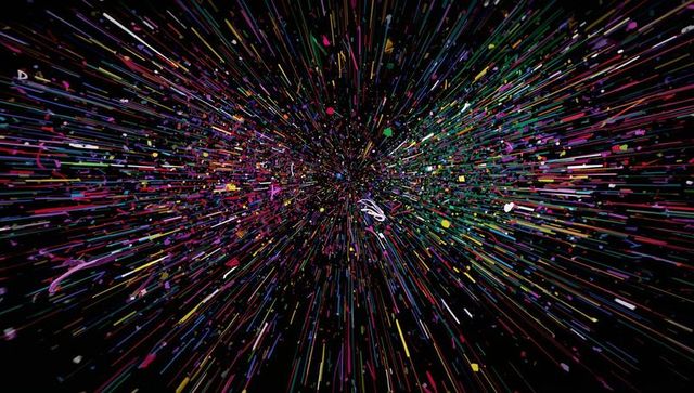 Vibrant multicolor radial burst with dynamic streaks and particles