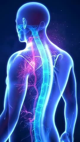 Rotating 3D Spine Animation Vertical Video Highlighting Spinal Cord and Nerve Networks