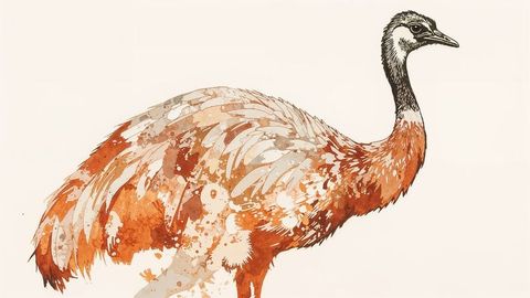 Stylized emu illustration with textured watercolor design