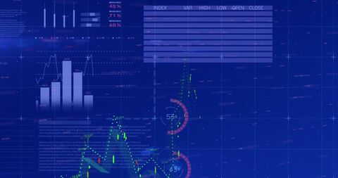Digital Financial Data Interface with Charts and Graphs on Blue Background - Download Free Stock Images Pikwizard.com