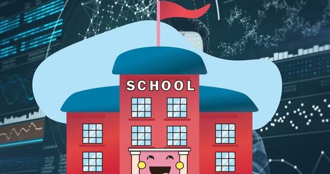 Digital Blending of Education Icon Over VR and Data Visualization