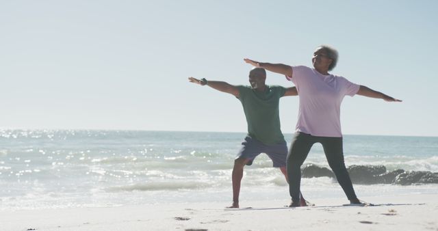 Senior African American Couples Doing Yoga Exercises on Beach - Download Free Stock Images Pikwizard.com