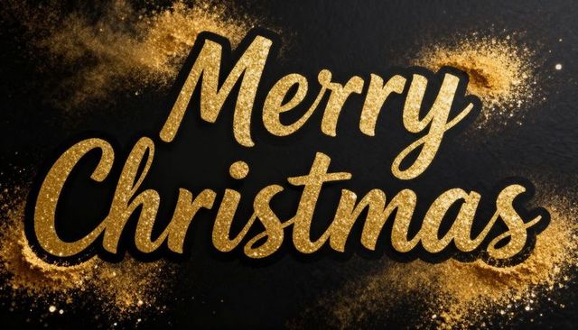 Shimmering Merry Christmas Script Gold Glitter Dark Textured Backdrop Festive Luxury