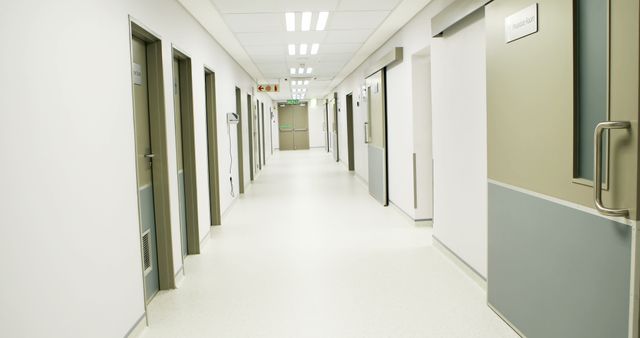 Empty Hospital Corridor with Closed Doors and Bright Lighting - Download Free Stock Images Pikwizard.com