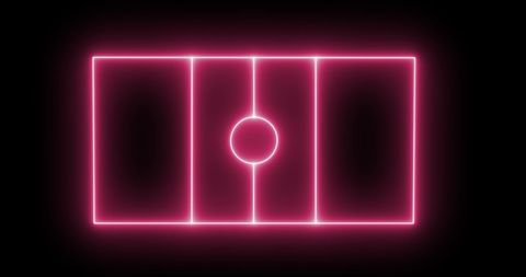 Futuristic Neon Sports Field Outline on Black Background