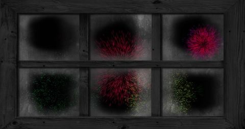 Festive Fireworks Viewed Through Window at Night
