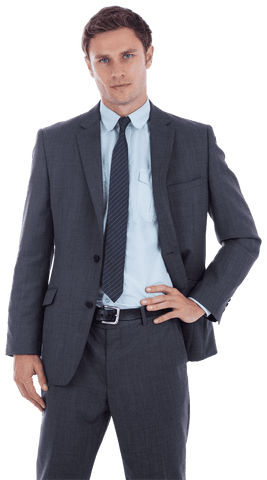 Confident professional in gray suit on transparent background