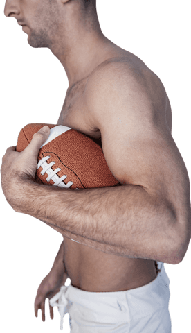 Transparent image of athletic rugby player holding ball