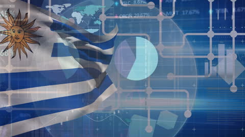 Uruguayan Flag over Digital Financial Data Interface