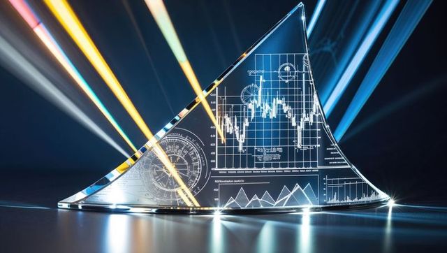 Data Projections Through Glass Prism with Colorful Light Effects