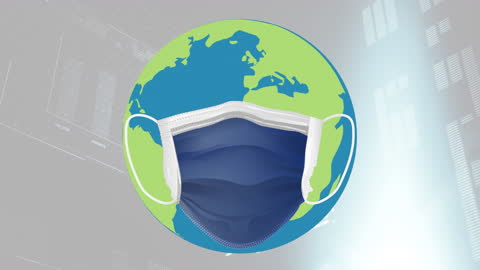 Animated Globe with Face Mask Symbolizing Global Health