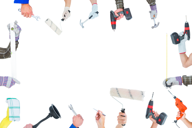 Hands Holding Various Tools in Frame with Transparent Background - Download Free Stock Videos Pikwizard.com